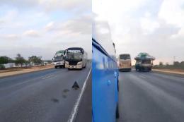 Collage photo of a Tahmeed bus captured being driven recklessly.